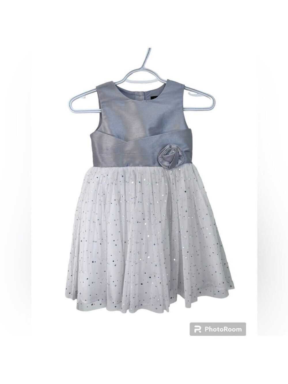 Silver Sparkling Sleeveless Dress with Tie Waist- Size 6 Girls
